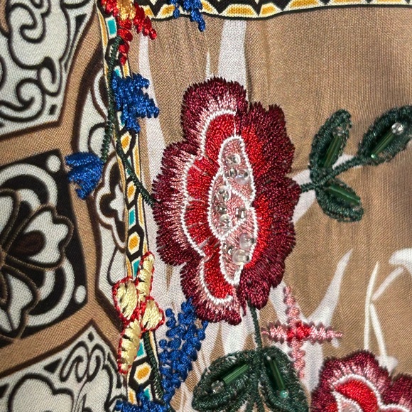 Aratta “Luna” Embroidered Patchwork Floral Button-Down Shirt - Beige Multi - Picture 3 of 10